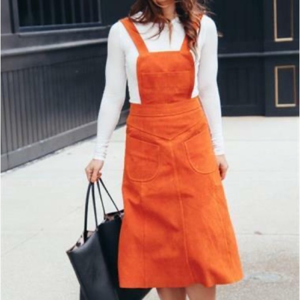 Free people genuine suede rust colored apron overall dress